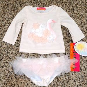 Kate Mack Pink Swan Skirted Rashguard Set NWT 0-3m